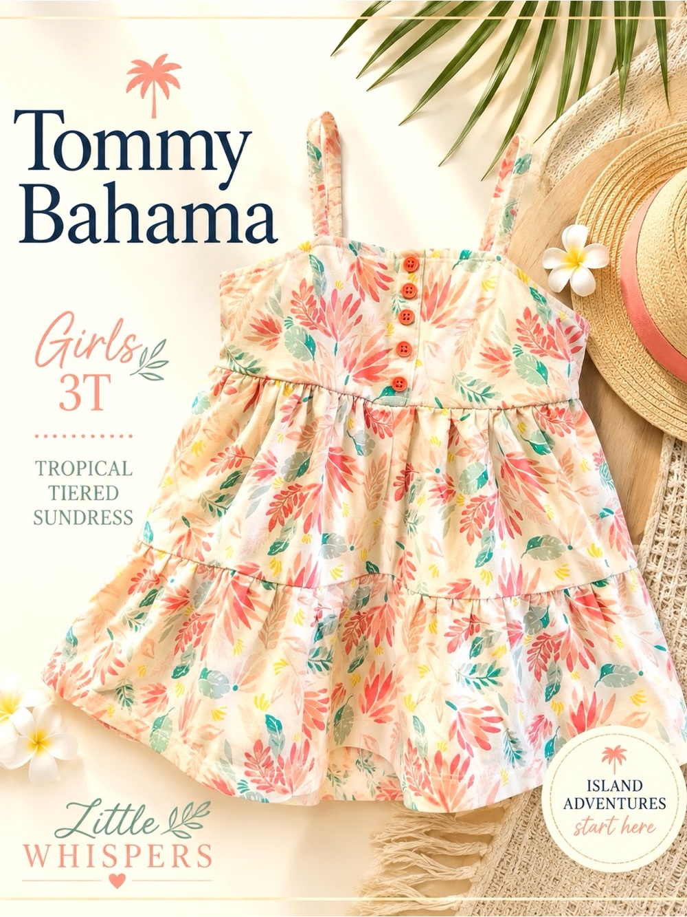 Tommy Bahama Girls 3T Tropical Floral Tiered Sundress Beach Vacation